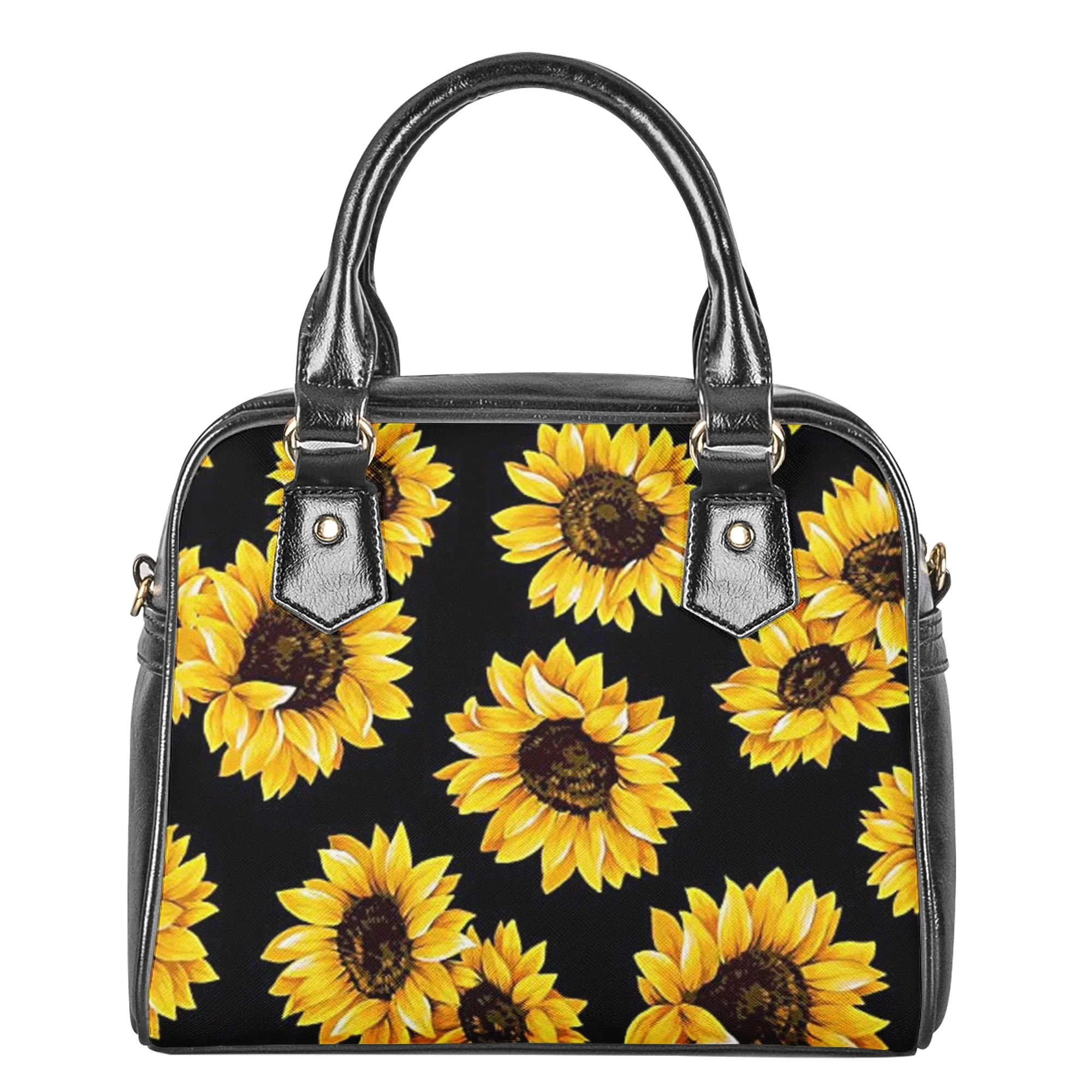 

2021 hot sale sunflower logo shoulder handbag Metal Material leather handbags Adjustable handle tote handbags for women, Customize your exclusive bag