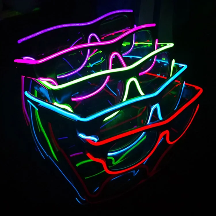
Wireless Light Up Flashing LED Neon Rave Glasses Glow In Dark El Wire Sunglasses 