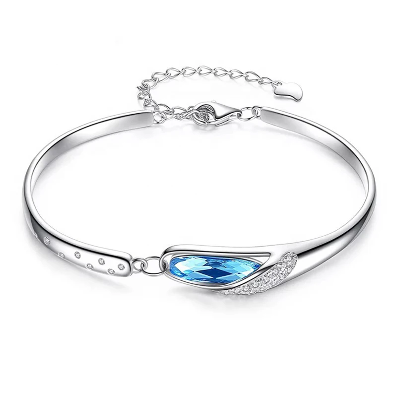 

2019 Authentic 925 Sterling Silver Fashion Lucky Blue Crystal Zircon Female Bracelet Luxury Jewelry Gift For Woman