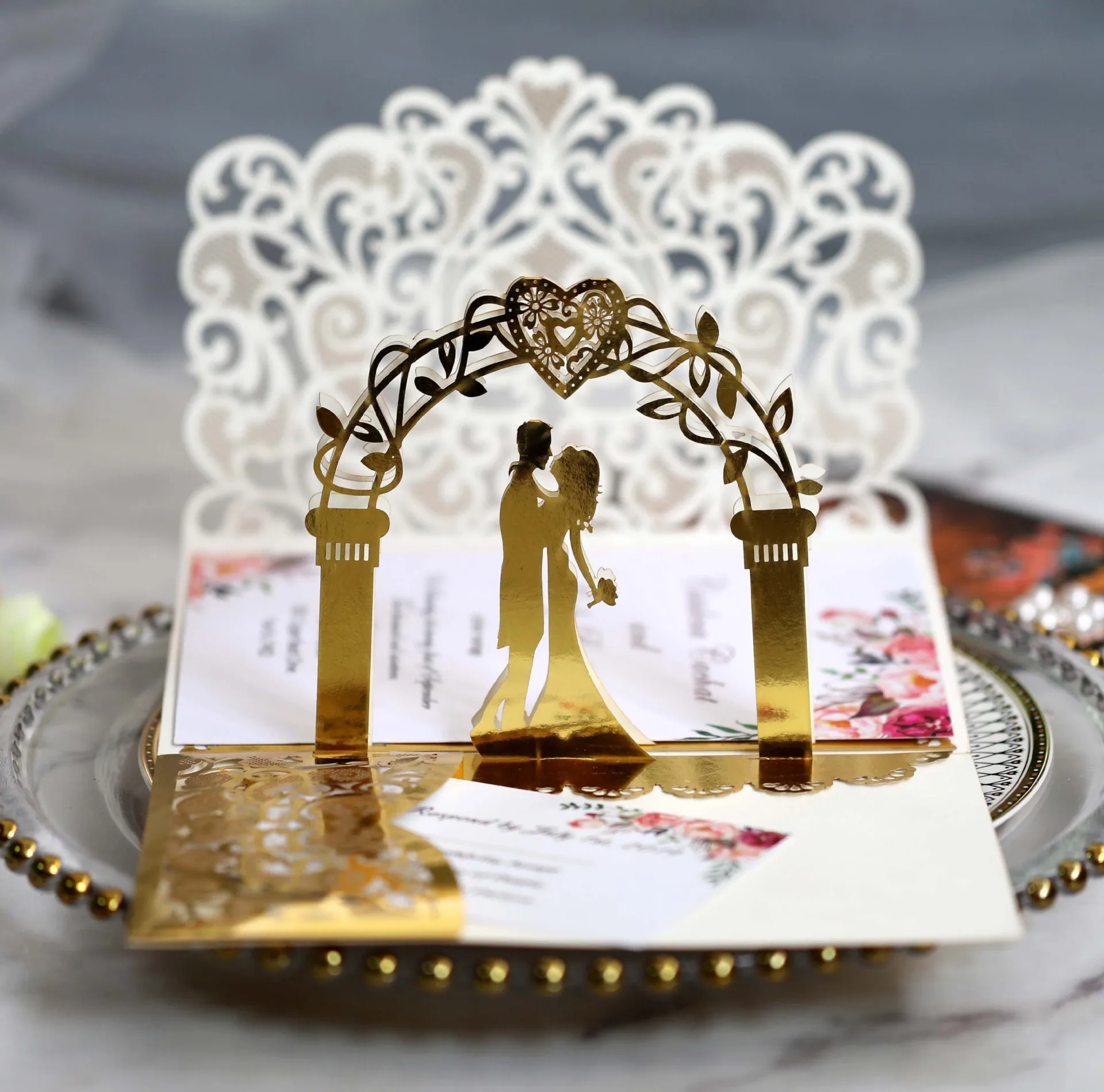 

New Style 3D Pop Up Wedding Bride Greeting Cards Luxury Invitation