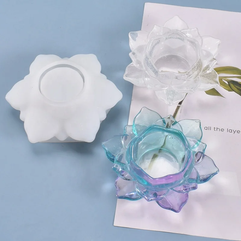 

Crystal Lotus Ashtray Mold Lotus Candle Holder Silicone Mold, Clear