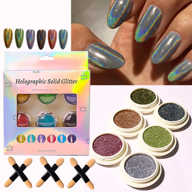 

6 Colors/Set Magic Mirror Laser Glitter Powder Nail Art Glitter Chrome Pigments UV Gel Design Manicure Accessories