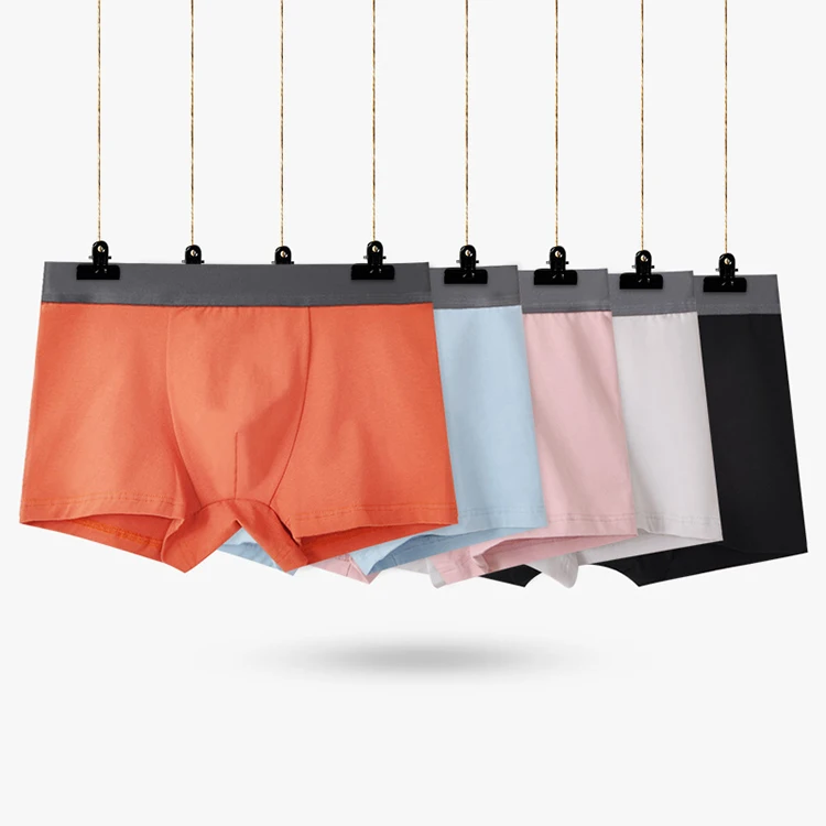 

Good Quality factory price solid color cotton seamless mens custom boxers with logo, Red blue pink gray black