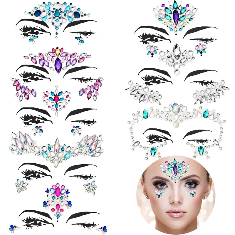 

1Set Temporary Adhesive Face Jewelry Festival Party Eyes Gem Rhinestone Flash Tattoos Body Art Stickers Make Up Beauty Tools