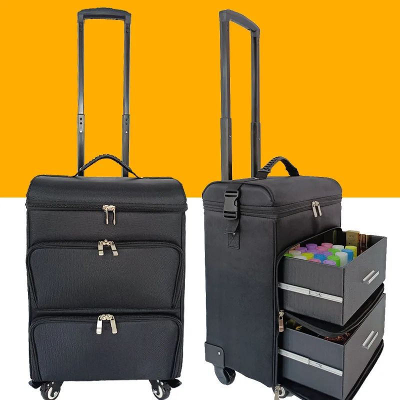 

Professional Makeup Large Capacity Rolling WheelsTravel ToolBox Suitcase Cosmetic CaseOn Beauty Nail Tattoo Manicure Trolley Box