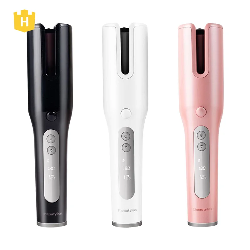 

Private Label Professional USB Rechargeable Electric Rotating Revamp Heatless Ceramic Cordless Wireless Automatic Hair Curlers, Pink/white/black