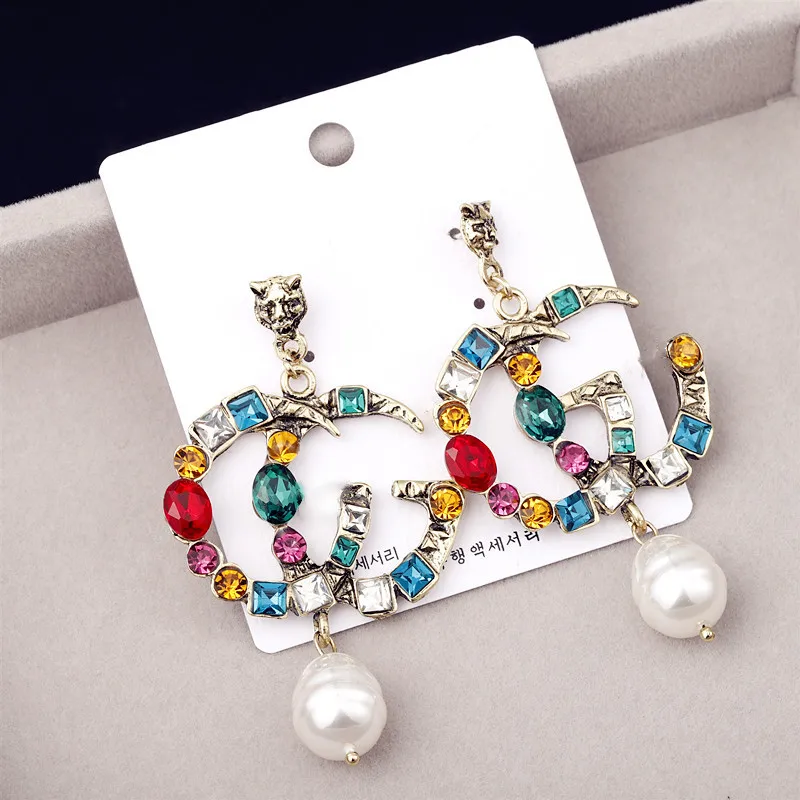 

Personality Long Style CC Letter Dangling Earrings Fashion Letter Rhinestone Earrings for Women, Multi color