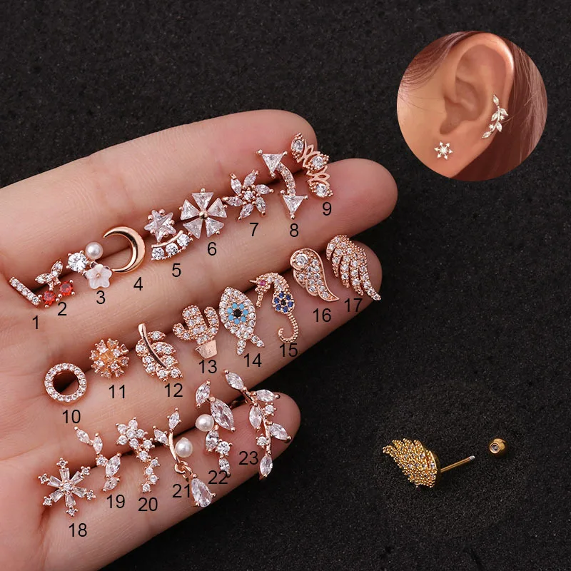 

Stainless Steel Bijoux En Acier Inoxydable Animal CZ Hoop Cartilage Earring Helix Conch Lobe Tragus Stud Ear Piercing Jewelry