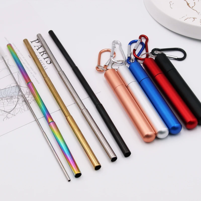 

Amazon hotsale stainless steel reusable drinking straws set metal telescopic collapsible straw
