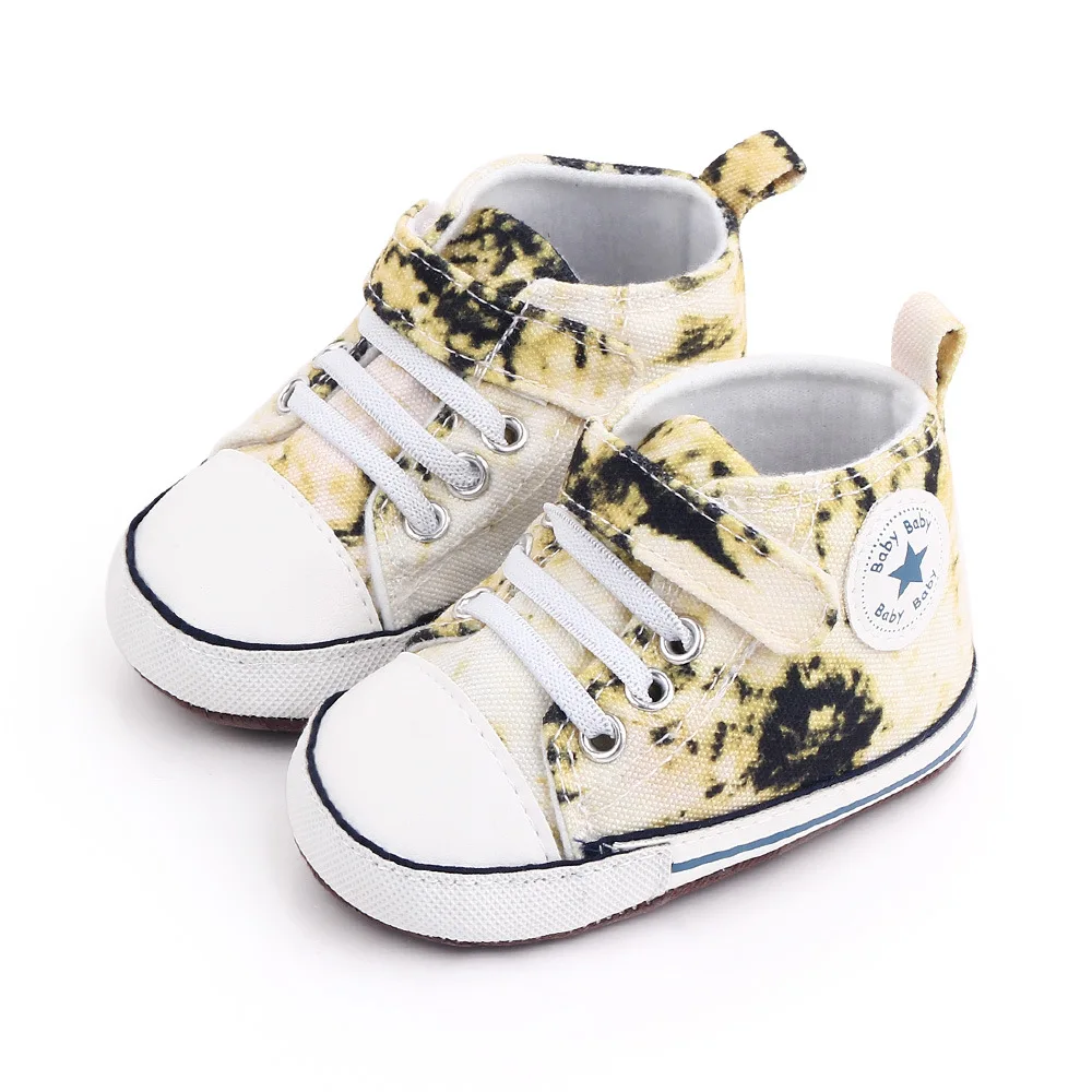 

New Spring Printed Canvas Baby shoes Soft High Top Toddler Sneakers Hook&Loop Fastener Walking Shoes, Picture shown