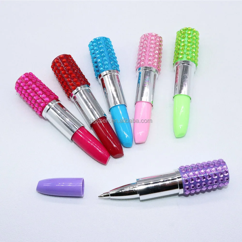 Novelty Design Student Kids Writing Stationery Mini Plastic Pen With Customized Logo Fashion Lipstick Shape Plastic Ball Pen