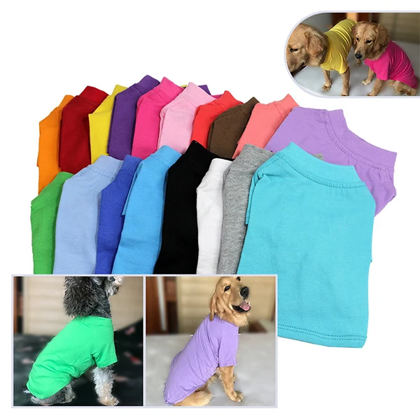 

Wholesale Summer Cheap Cotton Plain Color Pet Clothes Dog T Shirt, As picture