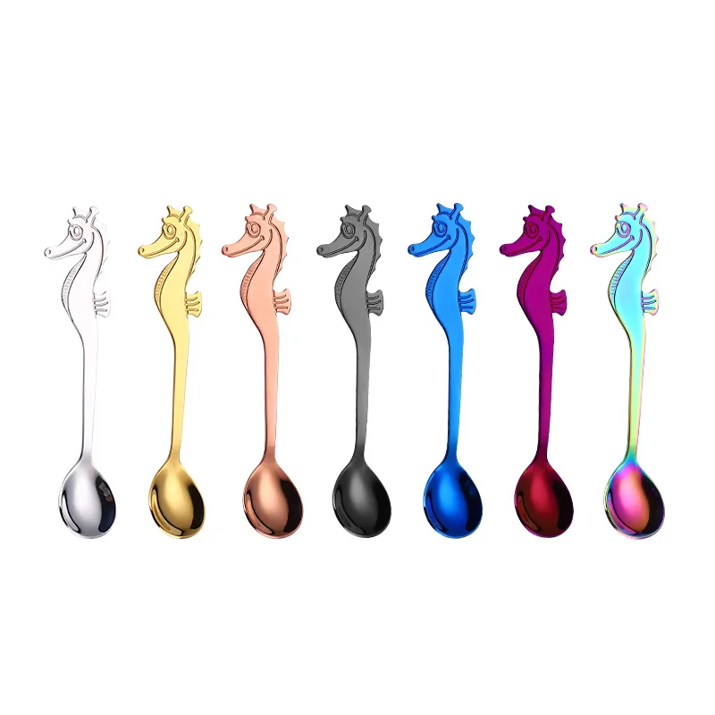 

Creative Hippocampus Spoons Tea Spoon Coffee Spoon Hanging Stainless Steel Accepatable Blank/customized PVC Bag/gift Box, Silver/gold/rose gold/rainbow/black/blue