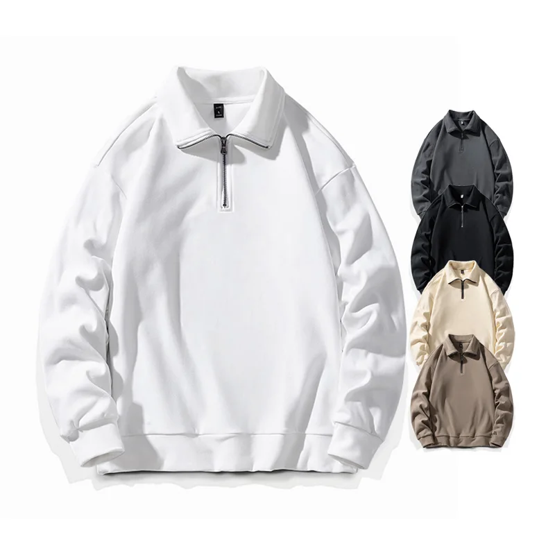 New Arrival Winter Warm Plush Lining Loose Design Custom Graphic Half Zip Collar Unisex Pullover Sweatshirt