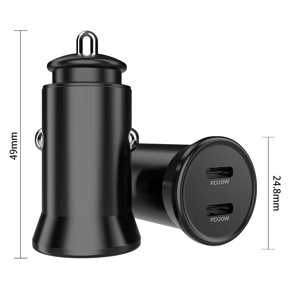 

dual type c port car charger 20w pd port hot selling phone car charger new trending charger for mobile phone, Black