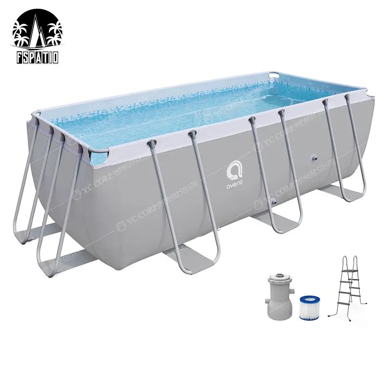 

FSPATIO Hot Sale Pool Swimming Outdoor Rectangular Family Play large above ground steel pool