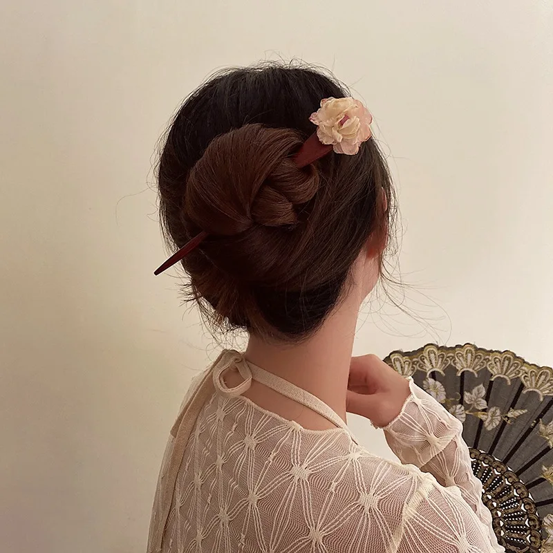 

Chinese Classical Style Hairpin Handmade Flower Tassels Women Hair Styling Tools Wooden Hair Stick