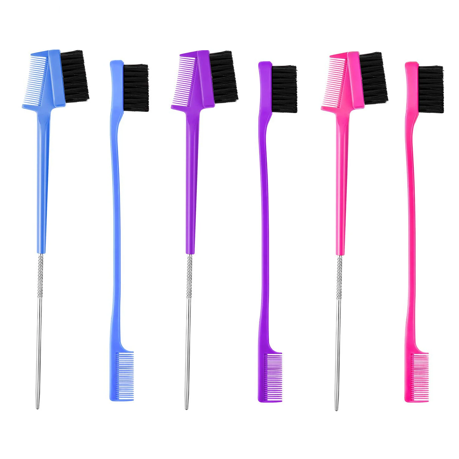 

Custom Printed Combs Wholesale Pink Gold Cepillo 3 In 1 Edge Hair Control Brush Double Eyebrow Edge Brush With Private Label, Customized color