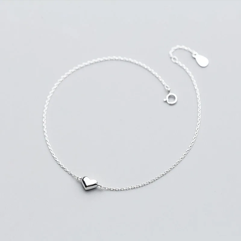 

Simple 925 Sterling Silver Smooth Heart Shape Anklets For Women Gifts Jewelry
