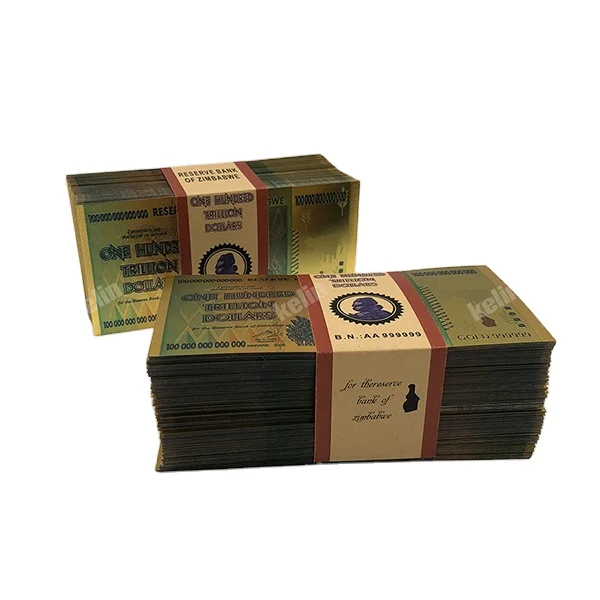 

Free Shipping 100 Trillion Dollar Zimbabwe Banknote Gold Foil Bill Note for game playing money or souvenir collection