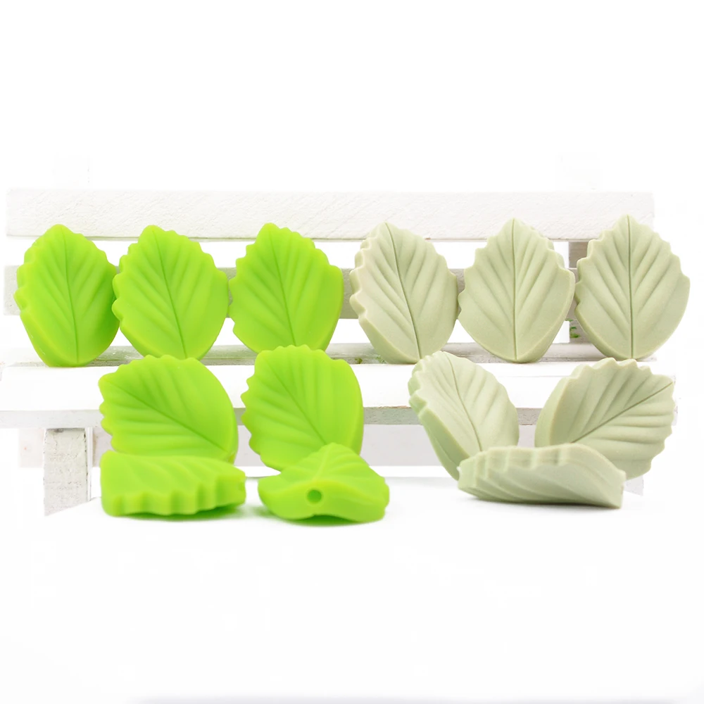 

2021 New Design Wholesale BPA Free Food Grade Teething Silicone leaf Beads for baby, Lint, chartreuse