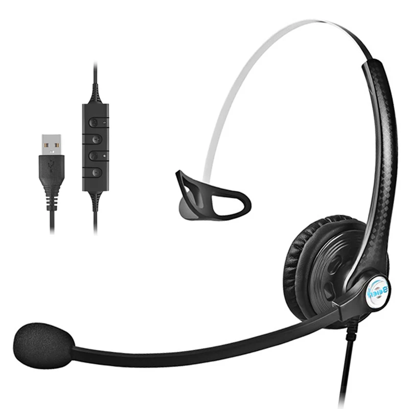 

Professional USB Plug Single Ear Wired Noise Cancelling Call Center Telephone Headset Headphone With Microphone For Computer/PC