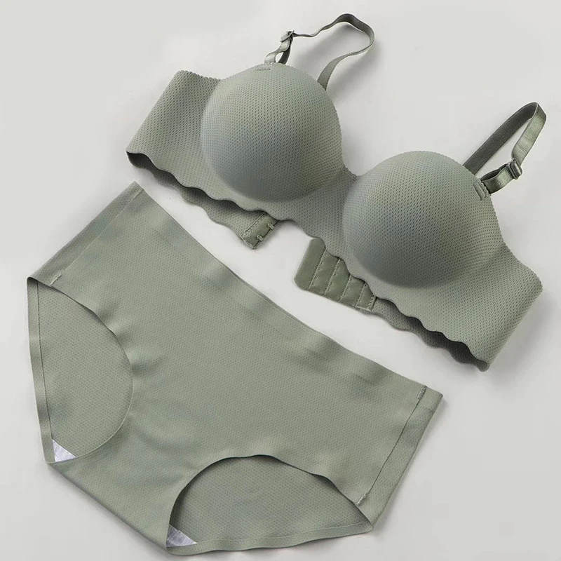 

High quality thick cup wire free bra seamless panty and wireless push up bra sets for girls, 10 color as pictures