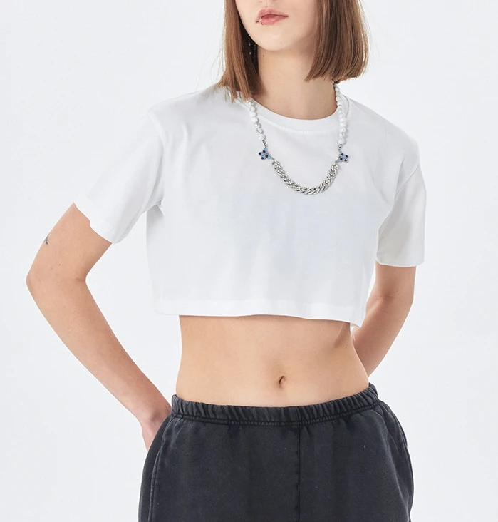 fashion cotton crop top t shirt women white crop top t-shirt women oversized crop top t-shirt ladies crop top t shirts