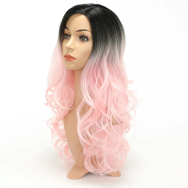 

18 inch long hair synthetic deep wave pink human hair wig
