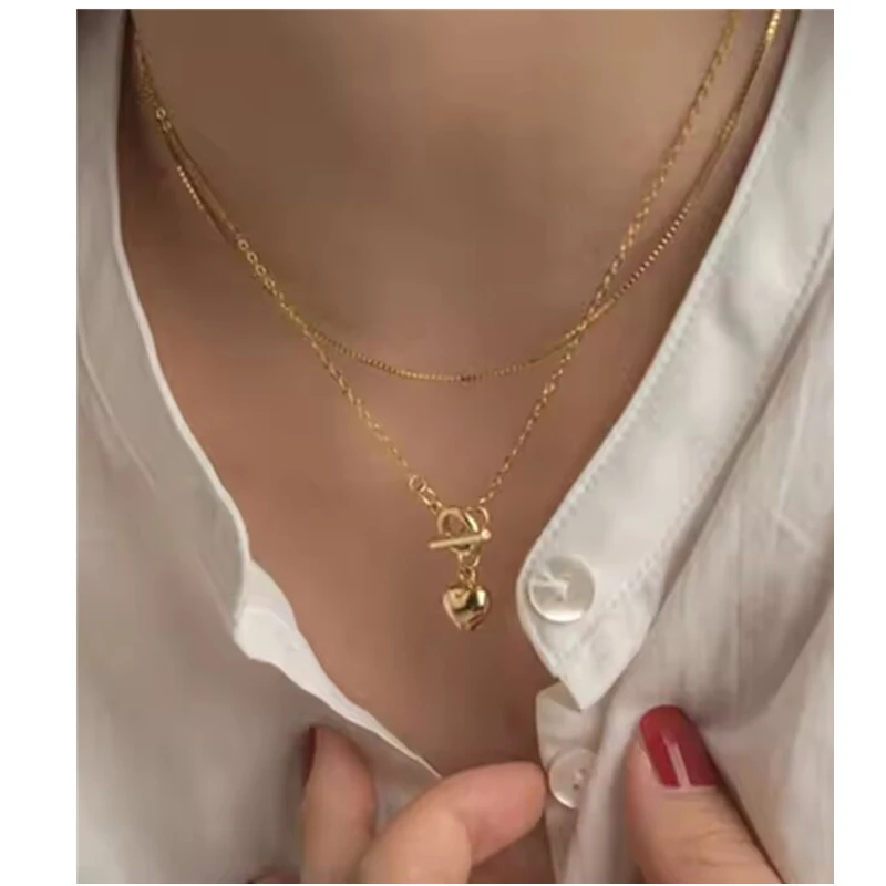 Jewelry Wholesale Gold Finish Heart Pendant Necklace Toggle Necklace Stainless Steel Heart Necklace