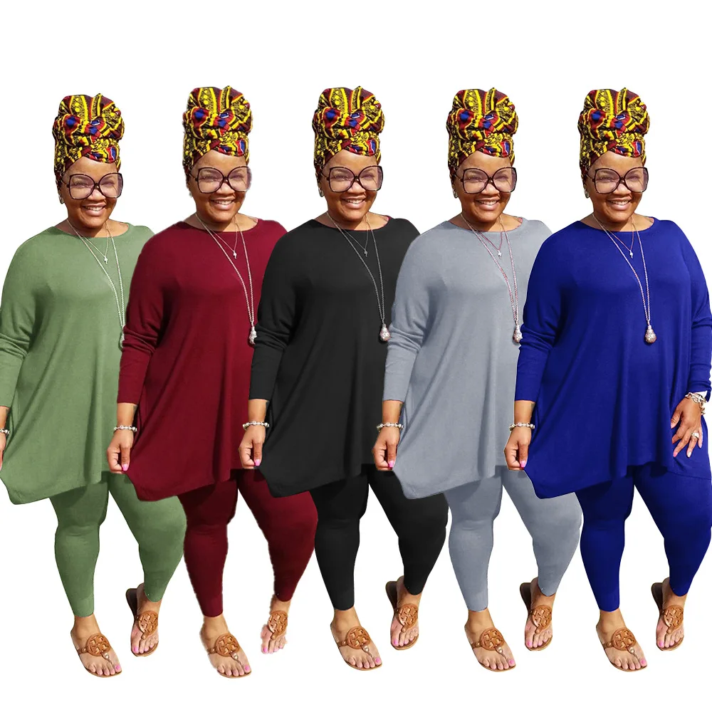 

EB-20121010 Plus Size Women Clothing 2021 Solid Women Sets Two Piece  Fall Clothing Casual Set Women Set