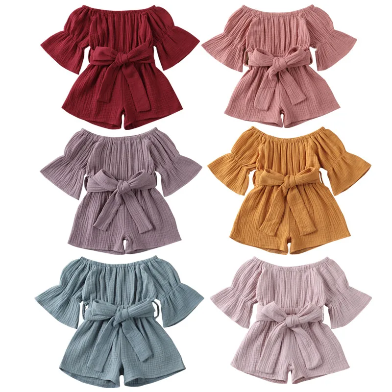 

Kid Baby Girls Short Sleeve Off Shoulder Romper Jumpsuit Solid Bow Playsuit Clothing baby romper baby clothes