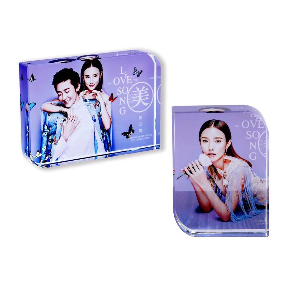 

Custom Romantic design photos crystal cube table for Wedding anniversary gifts MLSJ-YX021, Clear