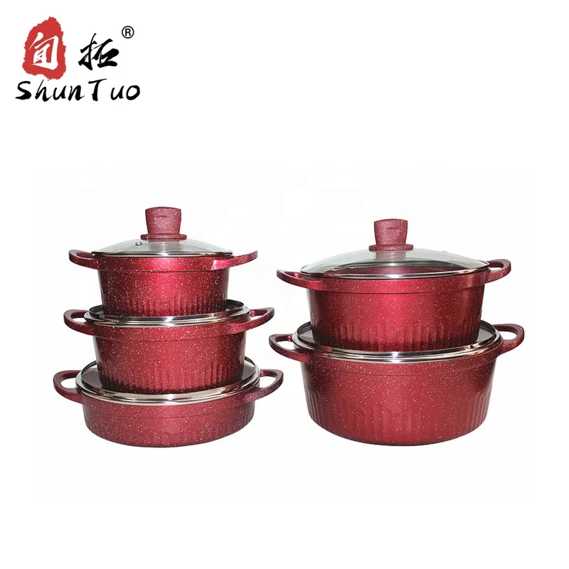 

10pcs luxury cooking ceramic medical stone induction aluminum non stick pan set cookware set cooking, Customized color