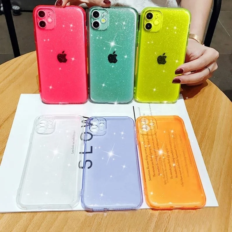 

2021 Luxury Candy Clear Glitter Case For Iphone 11 12 Mini Pro Max XS X XR 7 8 Plus SE 2021 Soft Silicone Shockproof Cases Cover, 6 colors