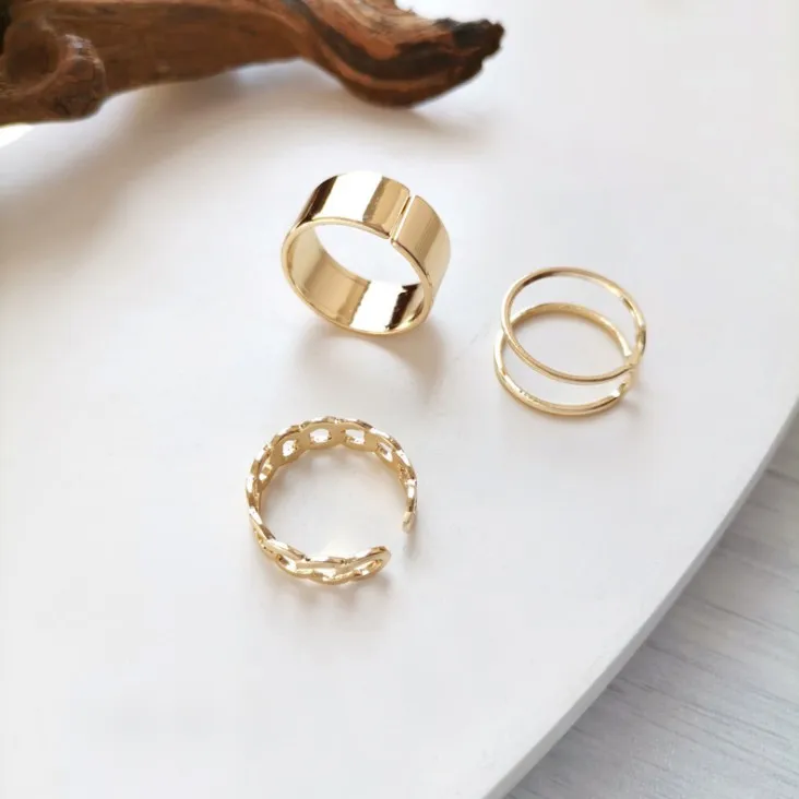 

3pcs/sets Hiphop Rock Metal Geometry Circular Punk Rings Set Opening Index Finger Accessories Buckle Joint Tail Ring