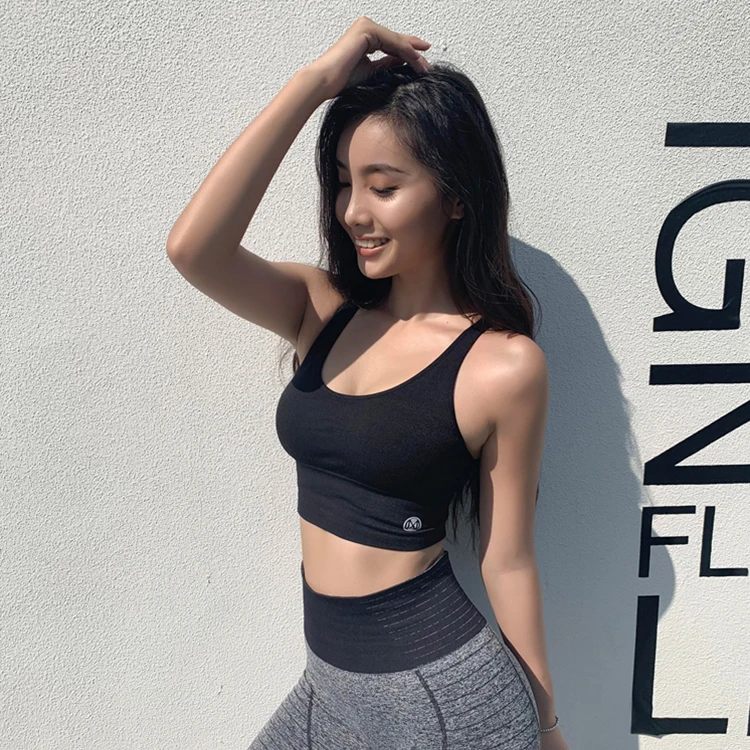 

Black solid color breathable sexy womens custom sports bra manufacturer