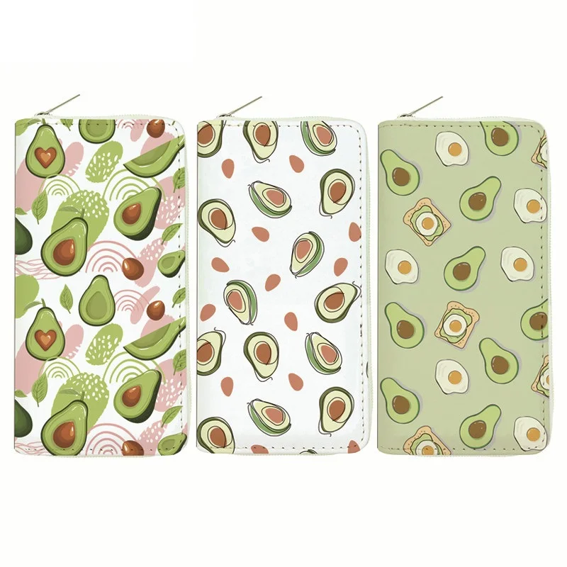 

Hot selling cute Avocado PU Wallet student lady long wallet single zipper bag handbags Passport bag factory direct sales