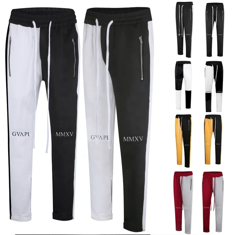 

Men streetwear Fusion Color Splicing Slim Fit With Side Strips Ankle buttons Sports zipper design Track Pants