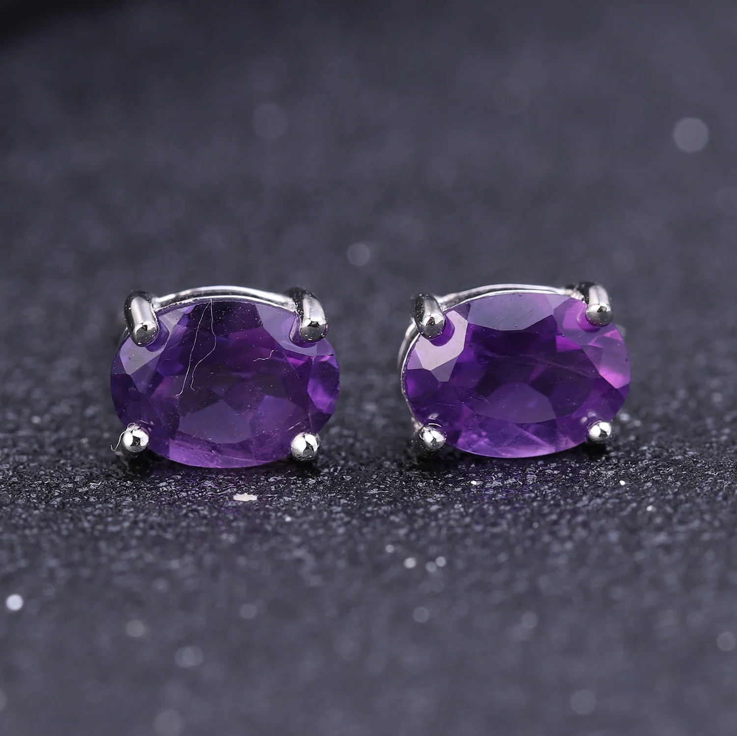 

Abiding Natural Amethyst Gemstone Oval Shape 925 Sterling Silver Classic Jewelry Gift Women Elegant Stud Earrings