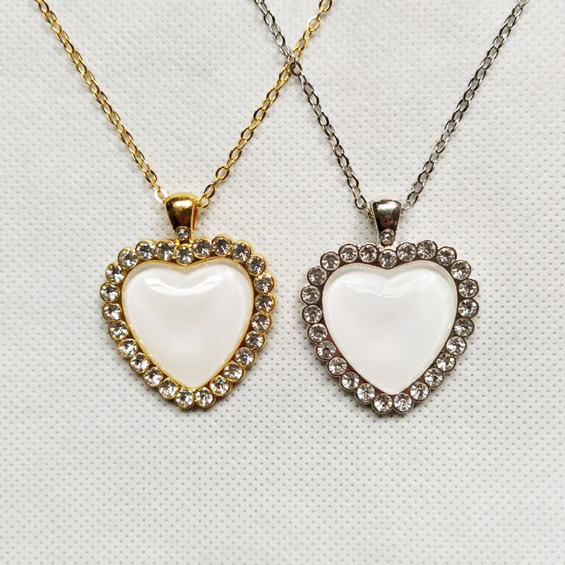 

RubySub SL-31 Sublimation Jewelry Blanks Sublimation Heart Necklace Heart Bling Jewelry Necklaces, Gold/sliver