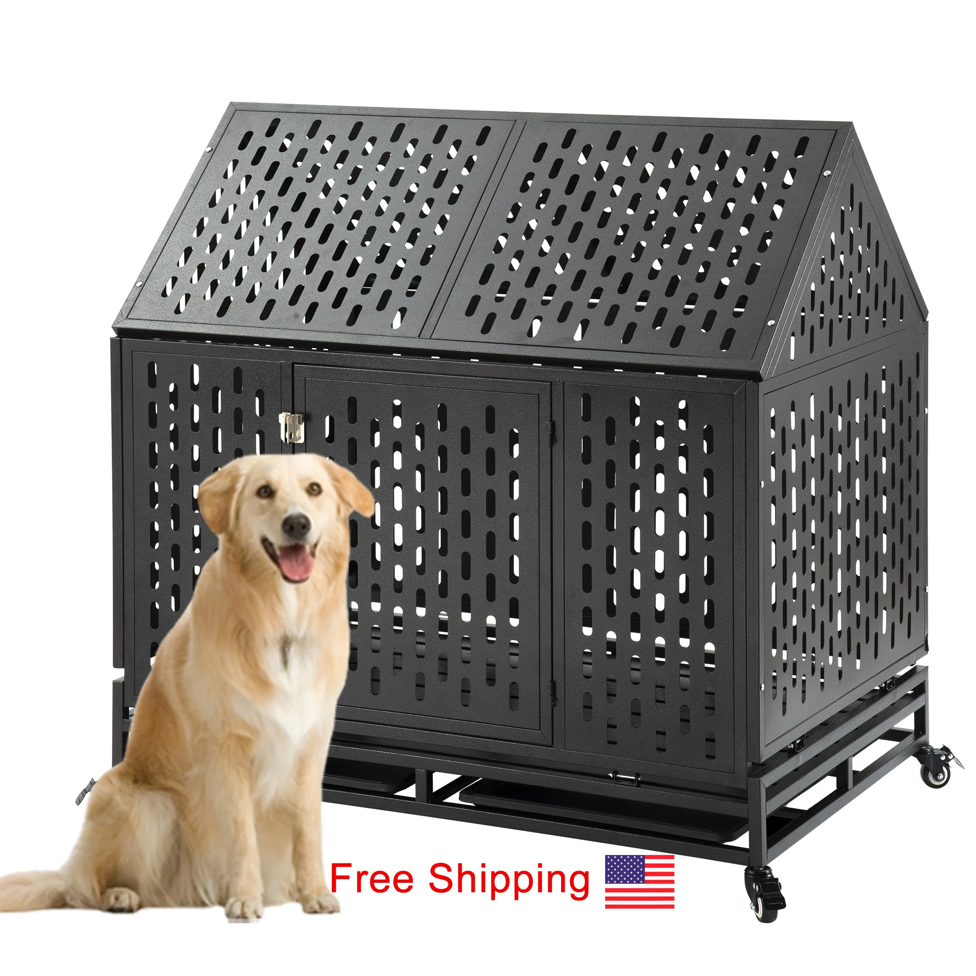 

Free Shipping Drop Shipping US In Stock Big Pet Crate Cage, Black