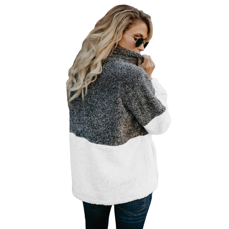 

Winter Plush Loose Comfortable Soft Sweater Long-Sleeved Turtleneck Cardigan Color Matching Women Sweater