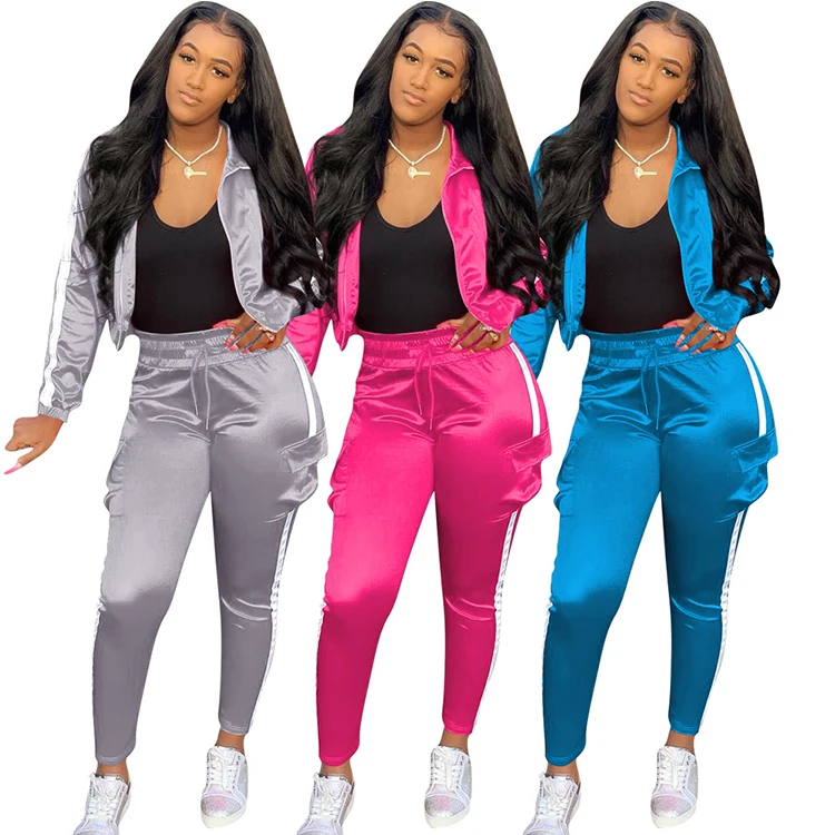 

Hot Selling New Fall Long Sleeve Zip Sweatshirt Plain Wholesale Casual 2 Piece Reflective Tracksuit Set Women Clothing