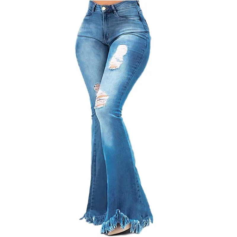 

2021 New Fashion Arrivals Summer Cotton Skinny Slim High Waist wide leg Jeans Bell-bottoms Pants for Women Wholesale OEM ODM