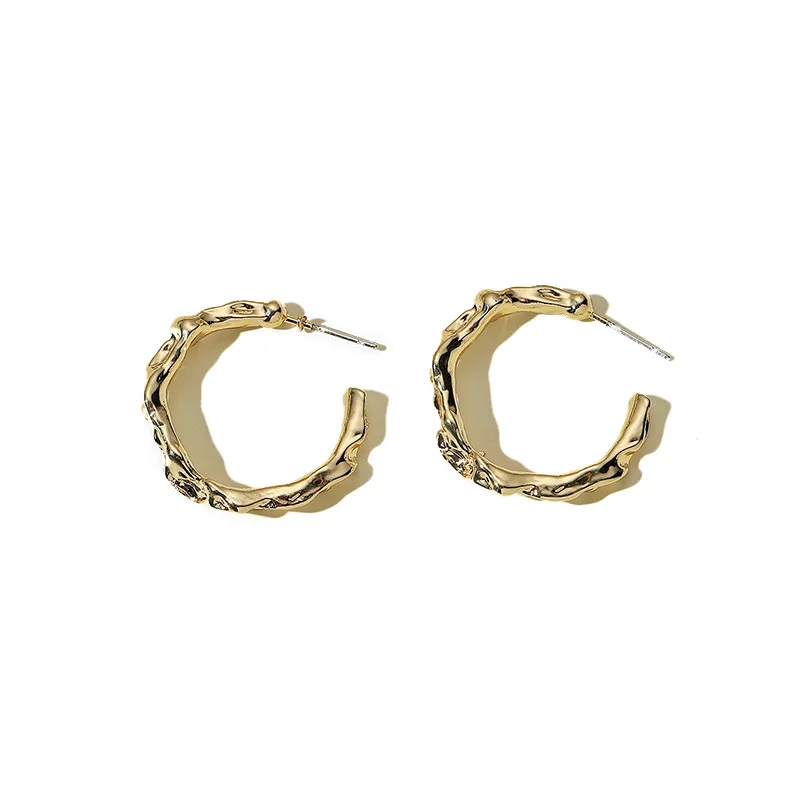 

European Jewelry 18K Gold Plated C Shaped Hoop Earrings Multi Size Bamboo Large Circle Stud Earrings For Women Gift