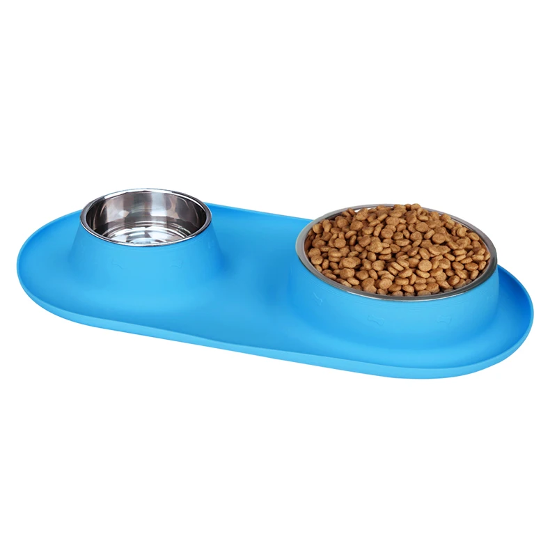 

Stainless Steel Double Dish Portable Dog Bowl, Blue, pink, black, gray
