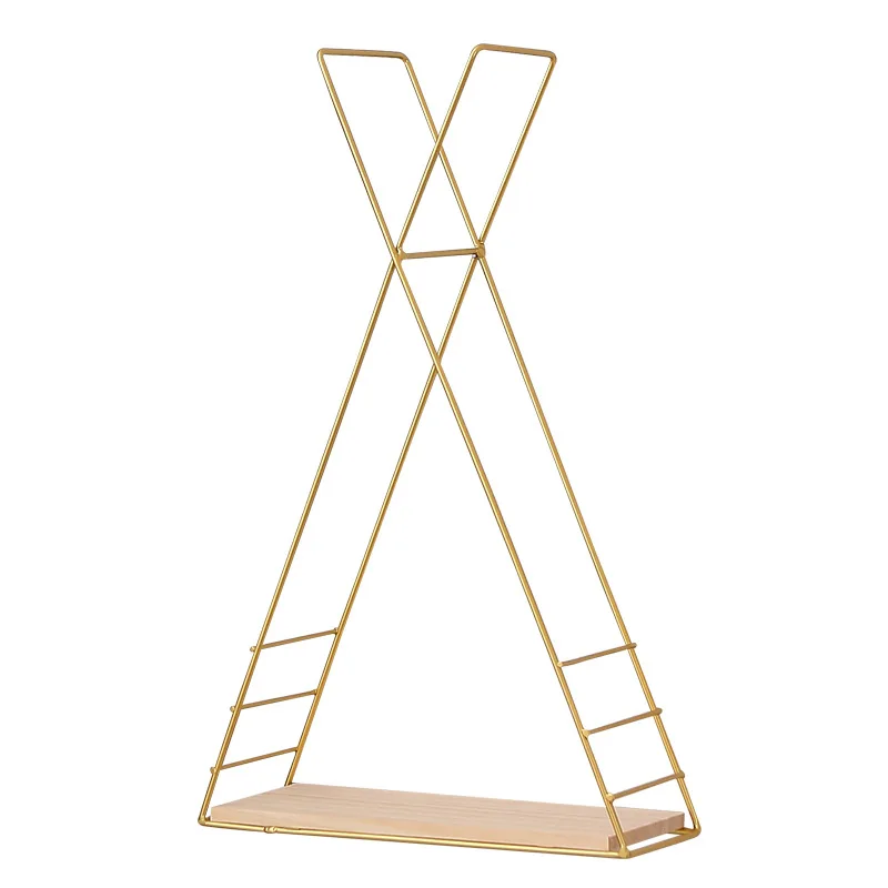 

Nordic Wrought Iron Restaurant Living Room Hanging Modern Metal Wood Wall Modern Shelf, Gold, black