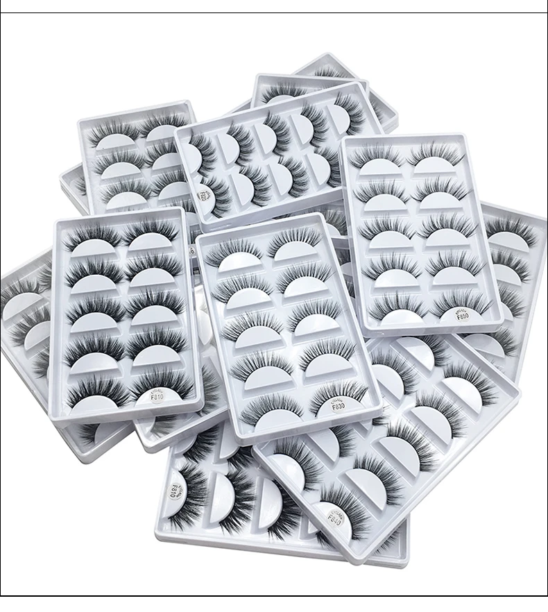 

Custom Packaging 5 pairs eyelash strip lash private label handmade wholesale faux mink eyelashes bulk