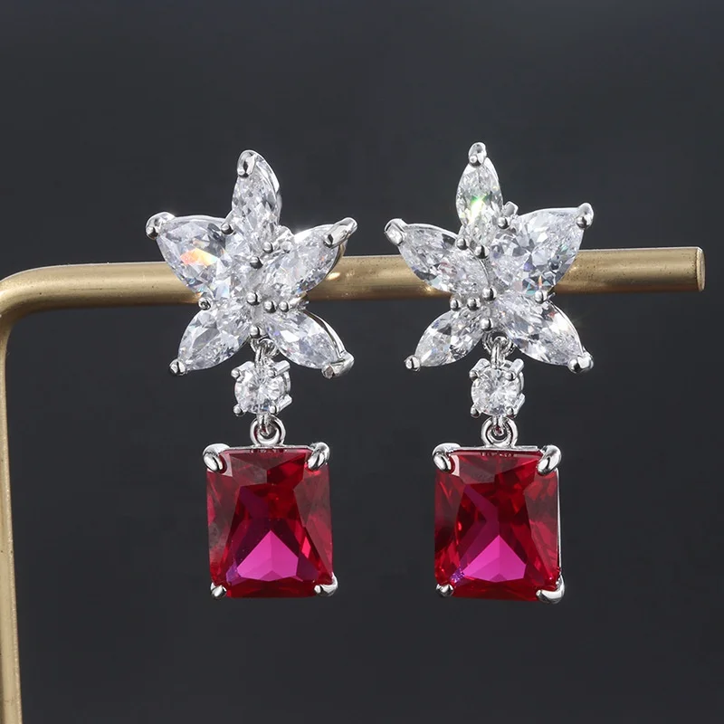 

New Fashion Copper rectangle Geometry Temperament Grace Noble Girl to Queen Cubic Zircon Women Earrings For Gift